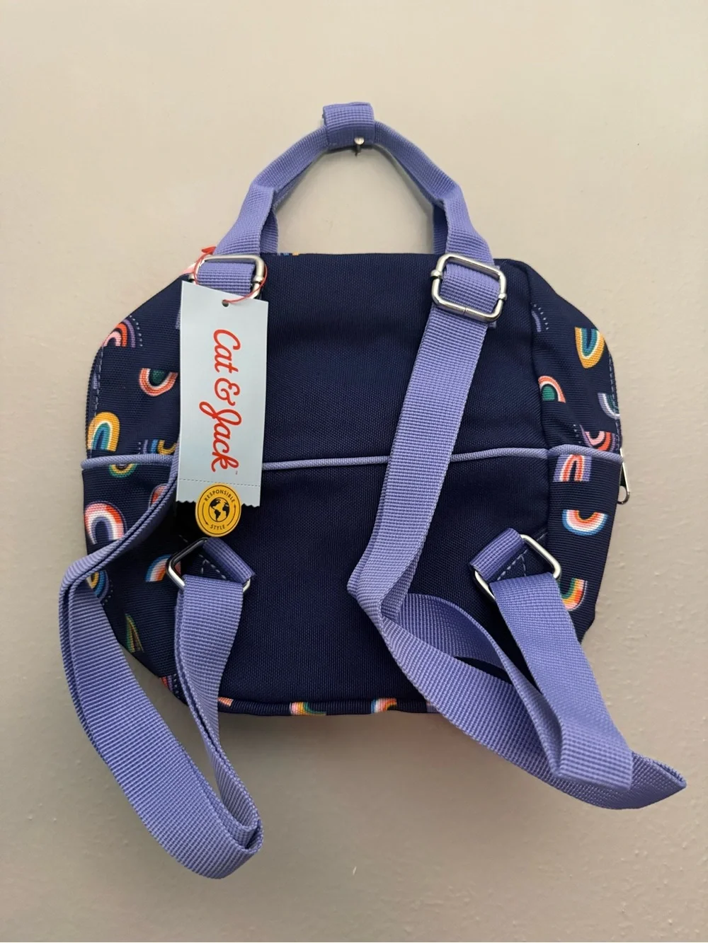 Cat & Jack Kids Backpack with Lavender Straps and Rainbow Print
